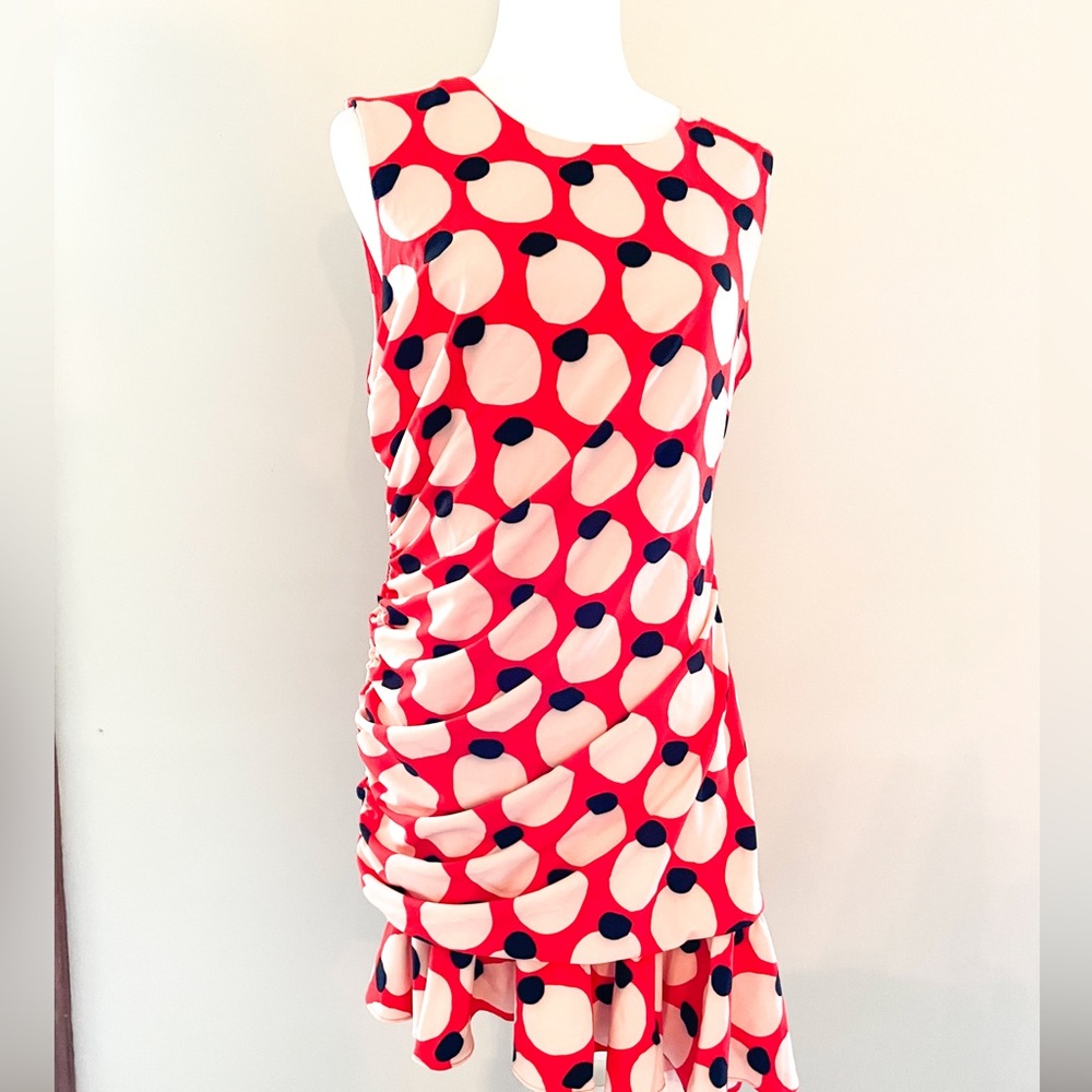 NWT Anthropologie Hutch Sleeveless Shirred Asymmetrical Ruffle-Hem Dress Polka - Picture 2 of 14